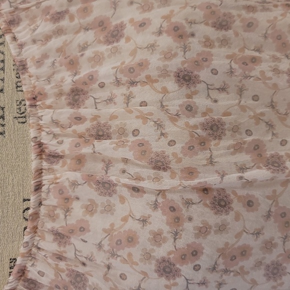Via Signor Light Pink Floral Print Double Layered Silk Peasant Blouse - Size Med - Picture 4 of 7